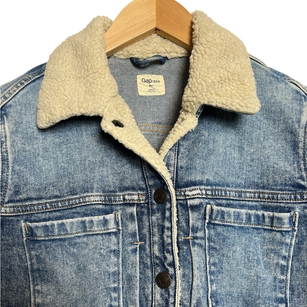 Gap 1969 Jean jacket Sherpa Collar Indigo Medium - Picture 2 of 9